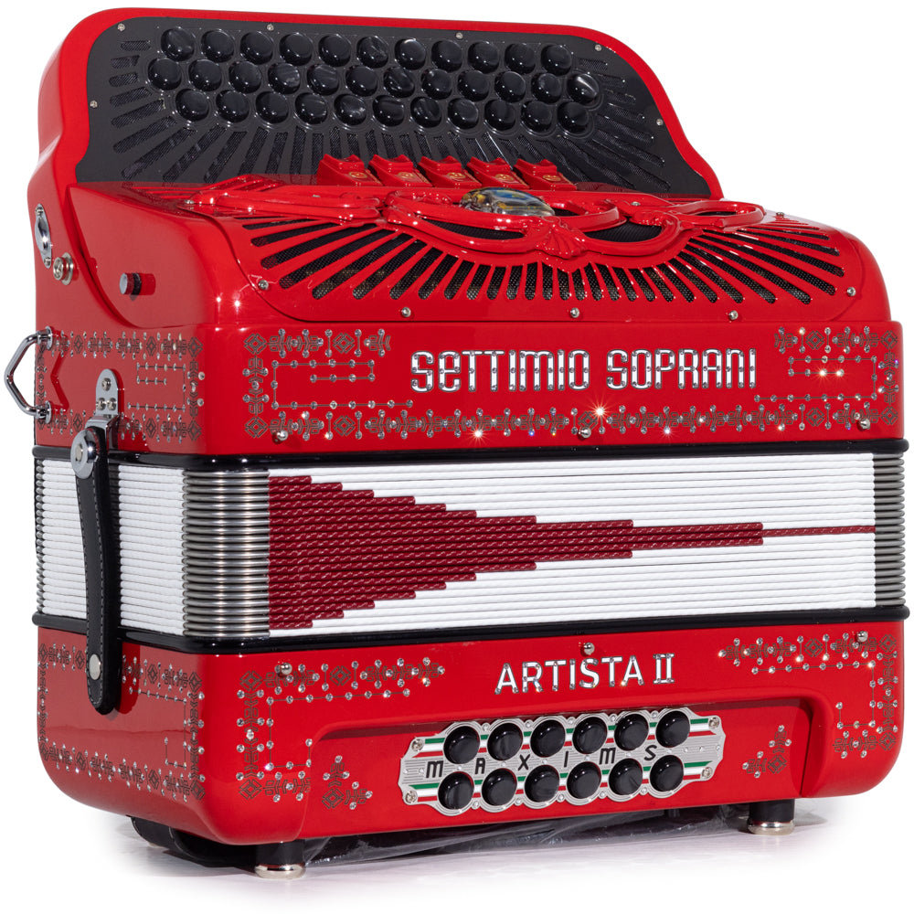Settimio Soprani Artista II Ultra Compacto Acordeon 5 Registros Mi Rojo y Plata