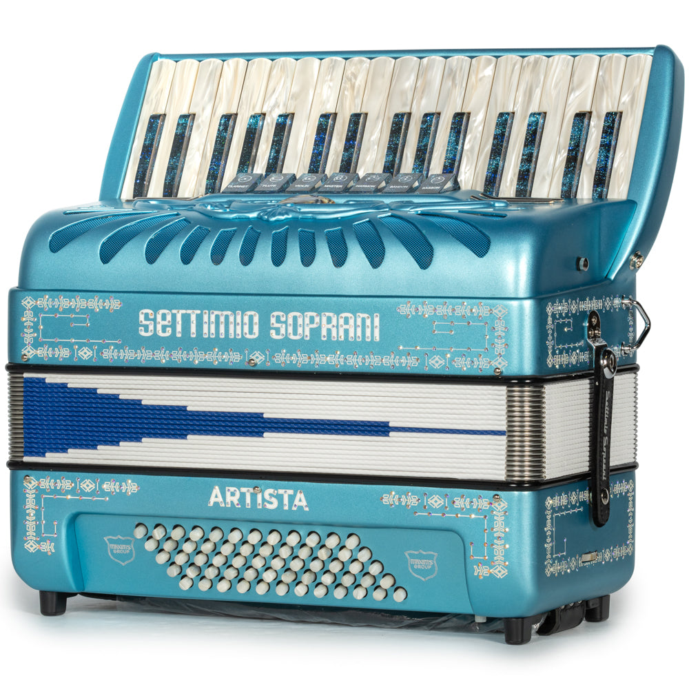 Settimio Soprani Artista Piano Accordion 7 Switch Matte Light Blue Hermes Music Accordion Pro Shop