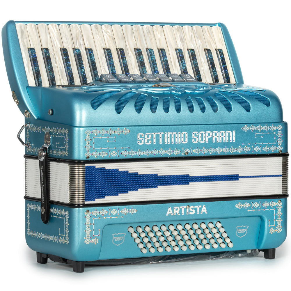 Settimio Soprani Artista Piano Accordion 7 Switch Matte Light Blue Hermes Music Accordion Pro Shop