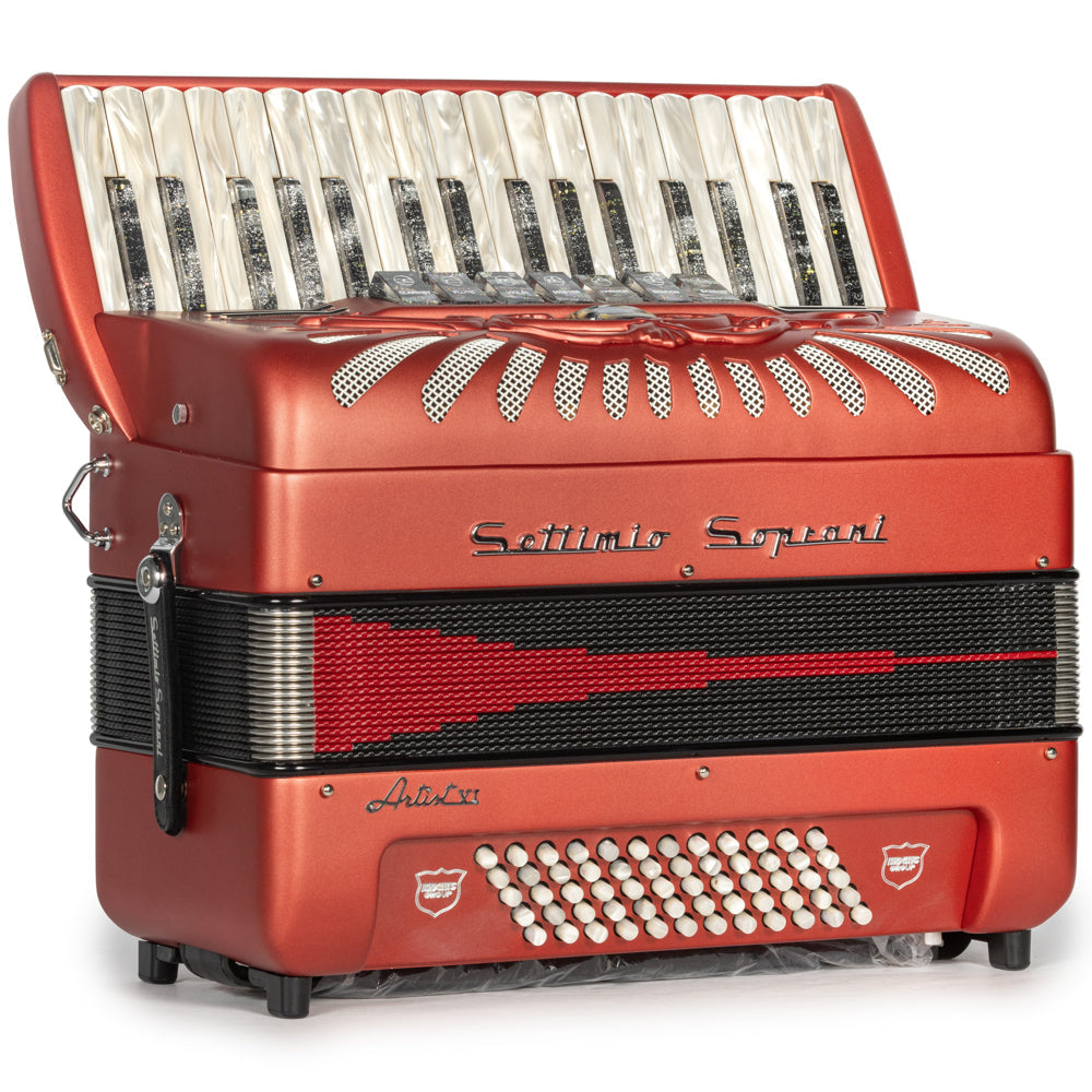 Settimio Soprani Artista Piano Accordion 7 Switch Matte Red Hermes Music Accordion Pro Shop