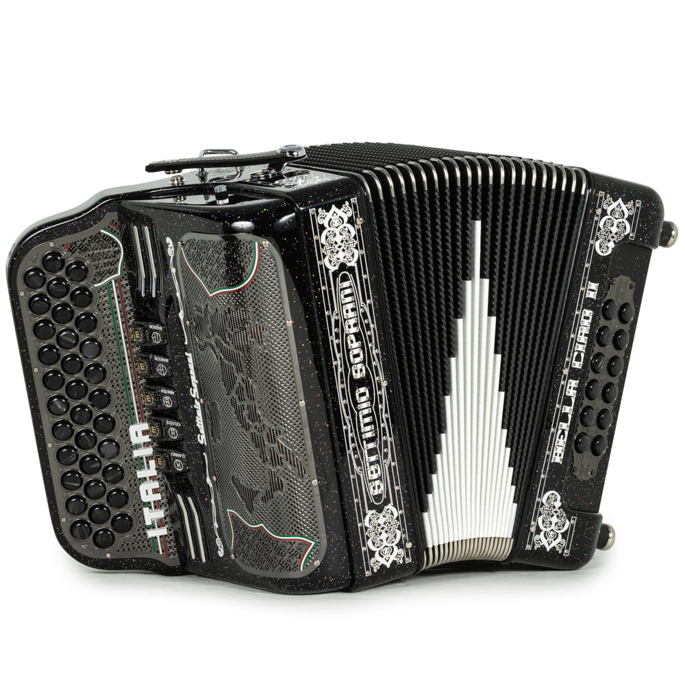 Settimio Soprani Bella Ciao II Ultra Compacto Acordeon 5 Registros Fa Brillo Negro y Blanco