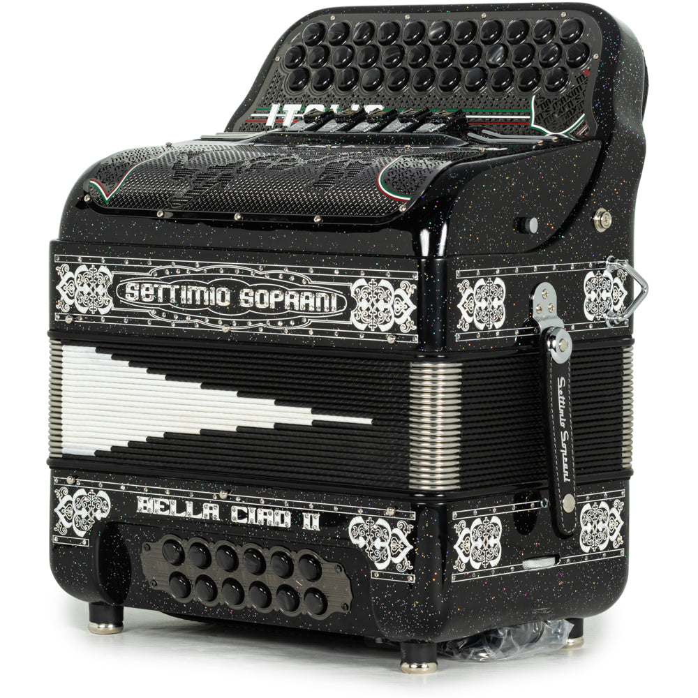 Settimio Soprani Bella Ciao II Ultra Compacto Acordeon 5 Registros Fa Brillo Negro y Blanco