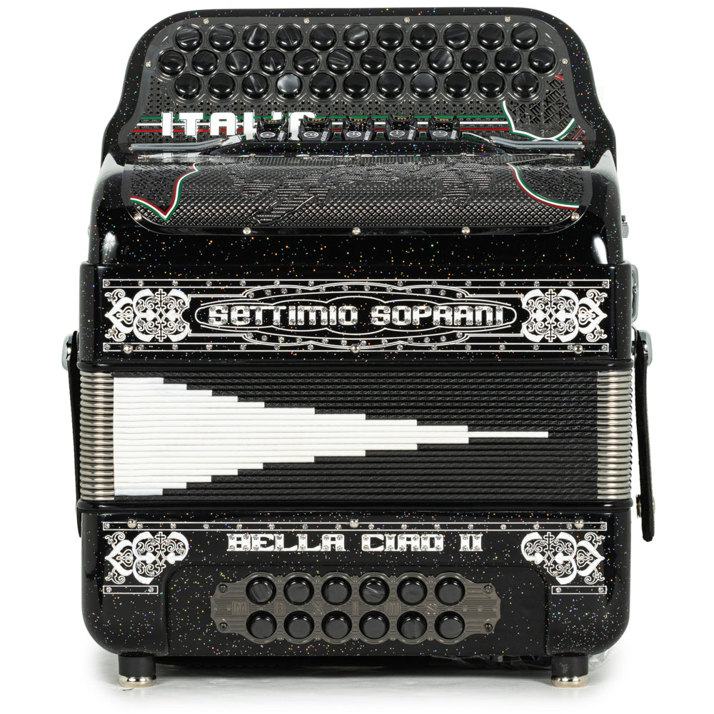 Settimio Soprani Bella Ciao II Ultra Compacto Acordeon 5 Registros Fa Brillo Negro y Blanco