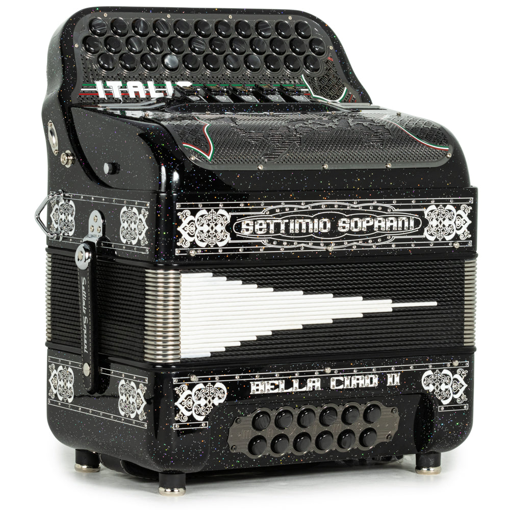 Settimio Soprani Bella Ciao II Ultra Compacto Acordeon 5 Registros Fa Brillo Negro y Blanco