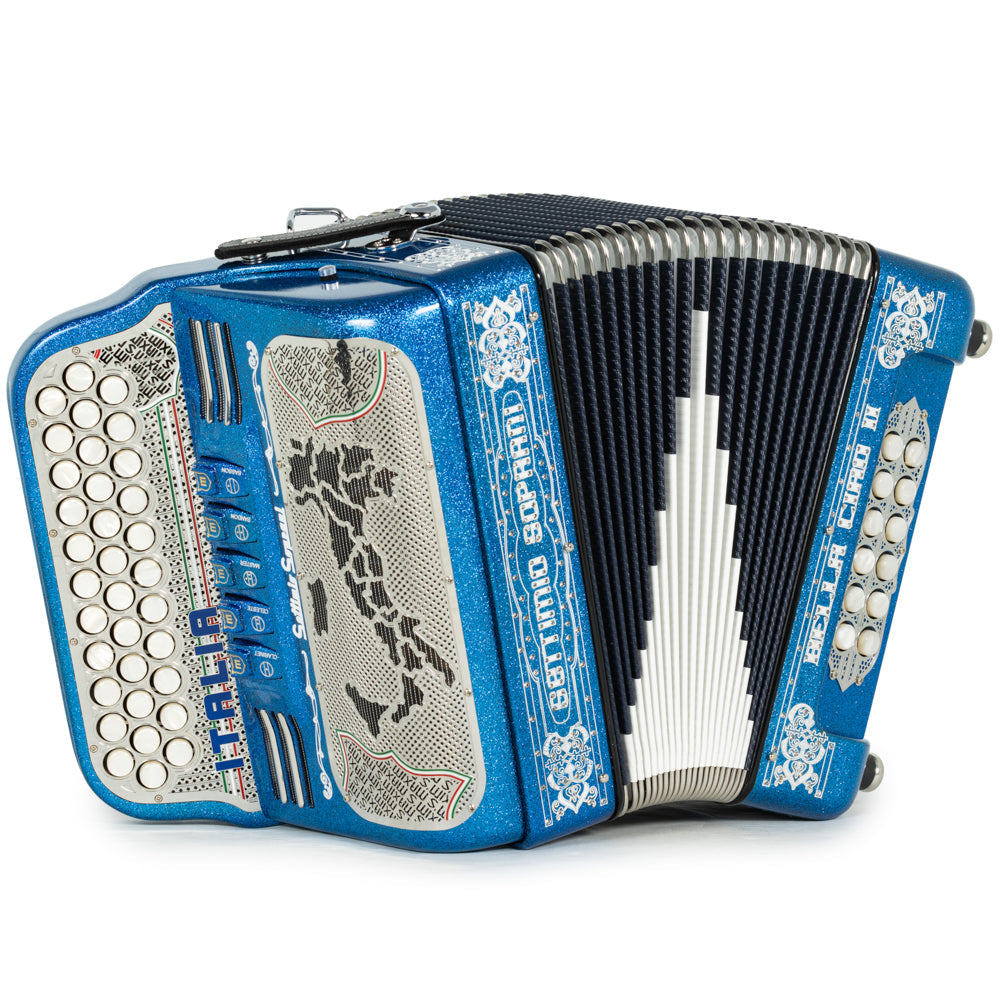 Settimio Soprani Bella Ciao II Ultra Compacto Acordeon 5 Registros Mi Azul con Brillo