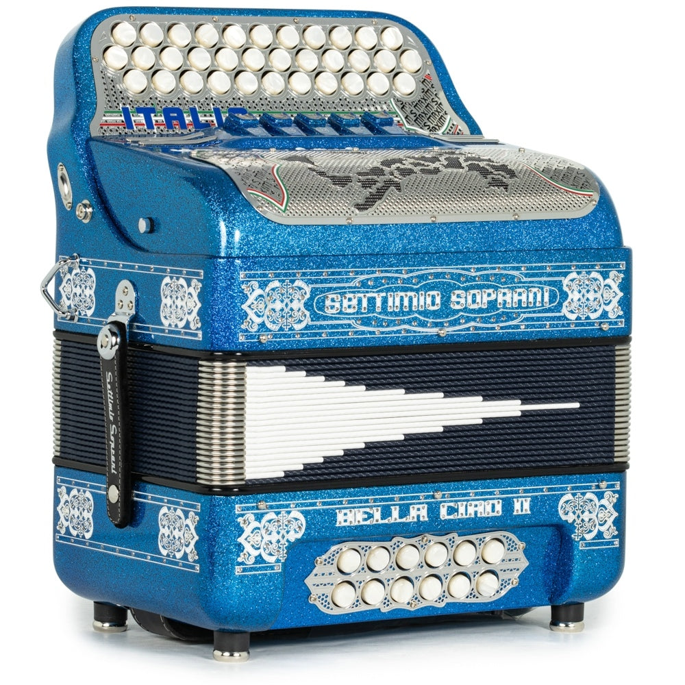 Settimio Soprani Bella Ciao II Ultra Compacto Acordeon 5 Registros Mi Azul con Brillo