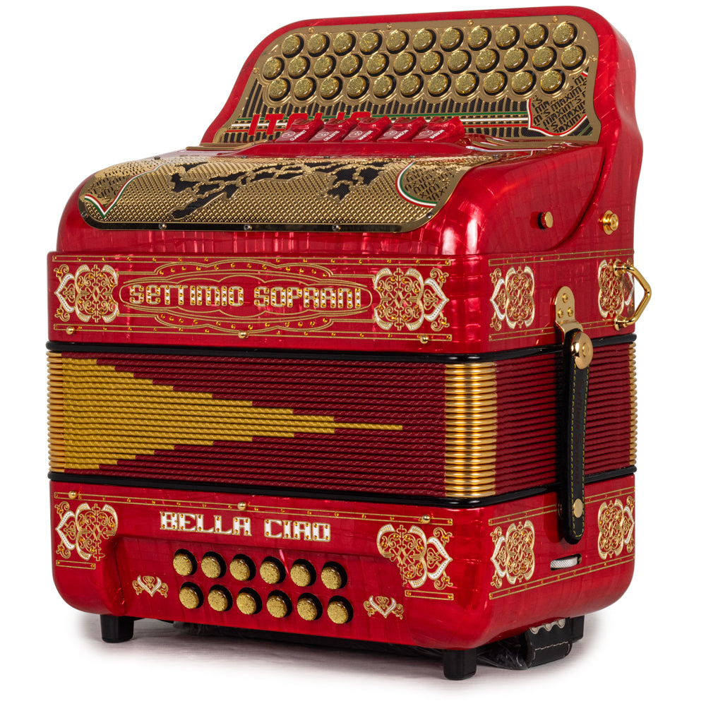 Settimio Soprani Bella Ciao II Ultra Compacto Acordeon 5 Registros Fa Rojo con Dorado