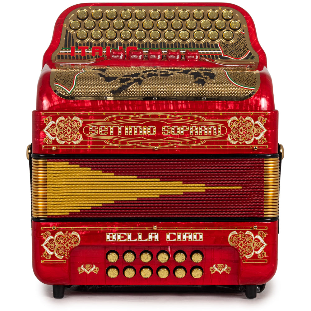 Settimio Soprani Bella Ciao II Ultra Compacto Acordeon 5 Registros Fa Rojo con Dorado