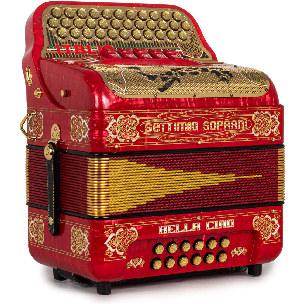 Settimio Soprani Bella Ciao II Ultra Compacto Acordeon 5 Registros Fa Rojo con Dorado