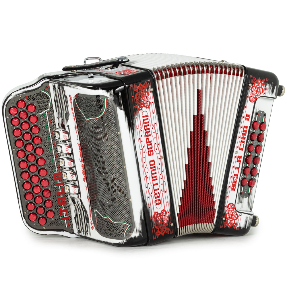 Settimio Soprani Bella Ciao II Ultra Compacto Acordeon 5 Registros Mi Negro y Rojo