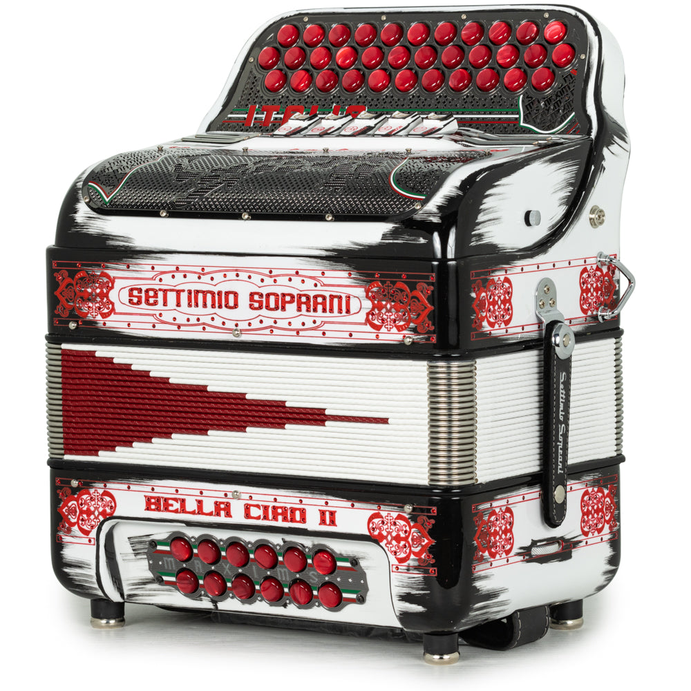 Settimio Soprani Bella Ciao II Ultra Compacto Acordeon 5 Registros Mi Negro y Rojo