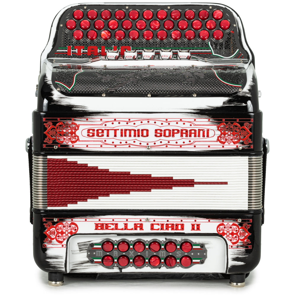 Settimio Soprani Bella Ciao II Ultra Compacto Acordeon 5 Registros Mi Negro y Rojo