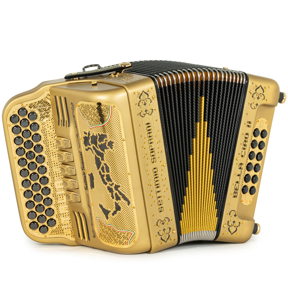 Settimio Soprani Bella Ciao II Ultra Compacto Acordeon 5 Registros Fa in Matte Oro