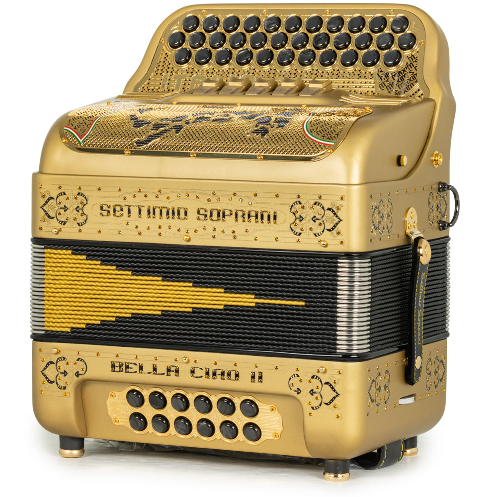 Settimio Soprani Bella Ciao II Ultra Compacto Acordeon 5 Registros Fa in Matte Oro
