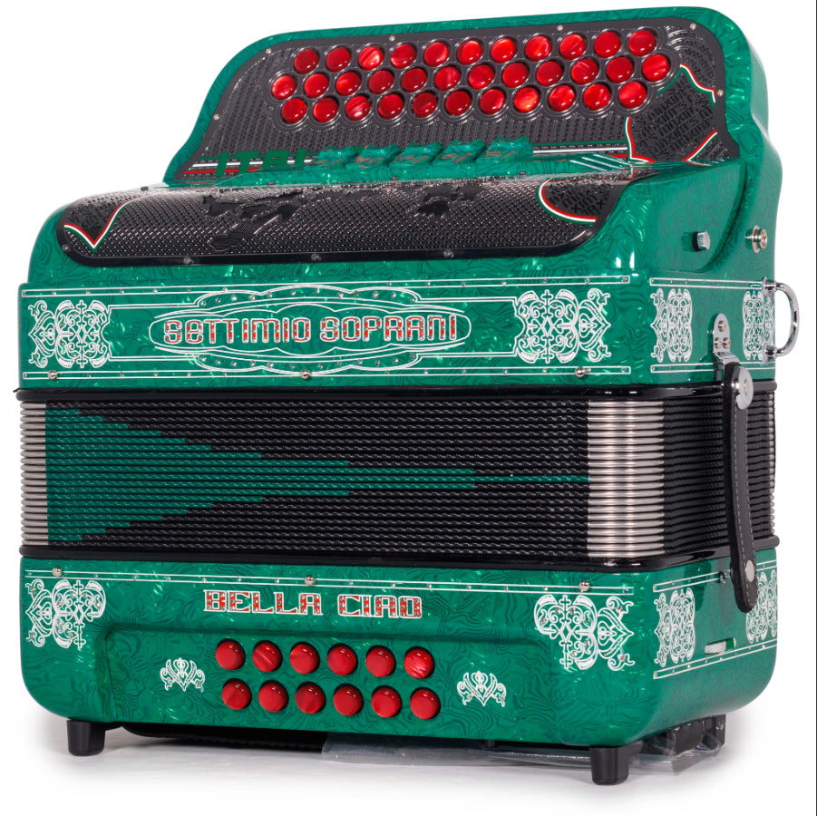 Settimio Soprani Bella Ciao Acordeon 5 Registros FBE Celuloide Verde con Brilllo