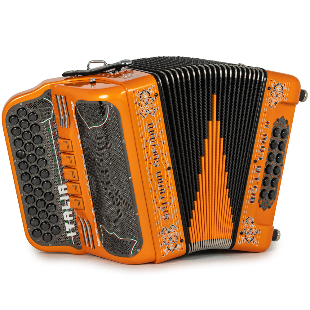 Settimio Soprani Bella Ciao II Ultra Compacto Acordeon 5 Registros Mi Naranja y Negro