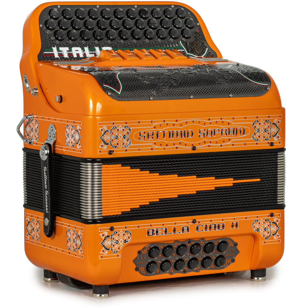 Settimio Soprani Bella Ciao II Ultra Compacto Acordeon 5 Registros Mi Naranja y Negro