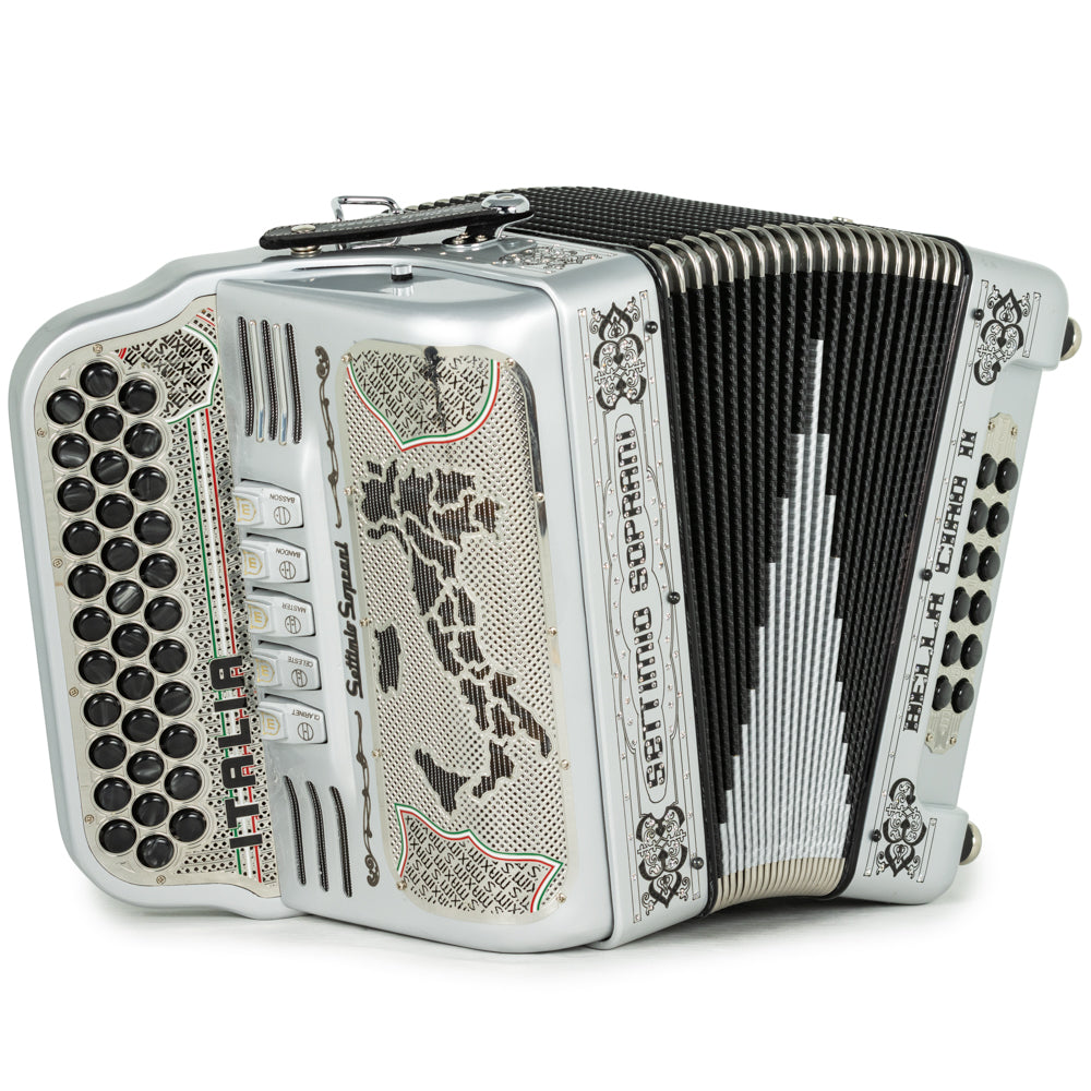Settimio Soprani Bella Ciao II Ultra Compacto Acordeon 5 Registros Fa Plata y Negro