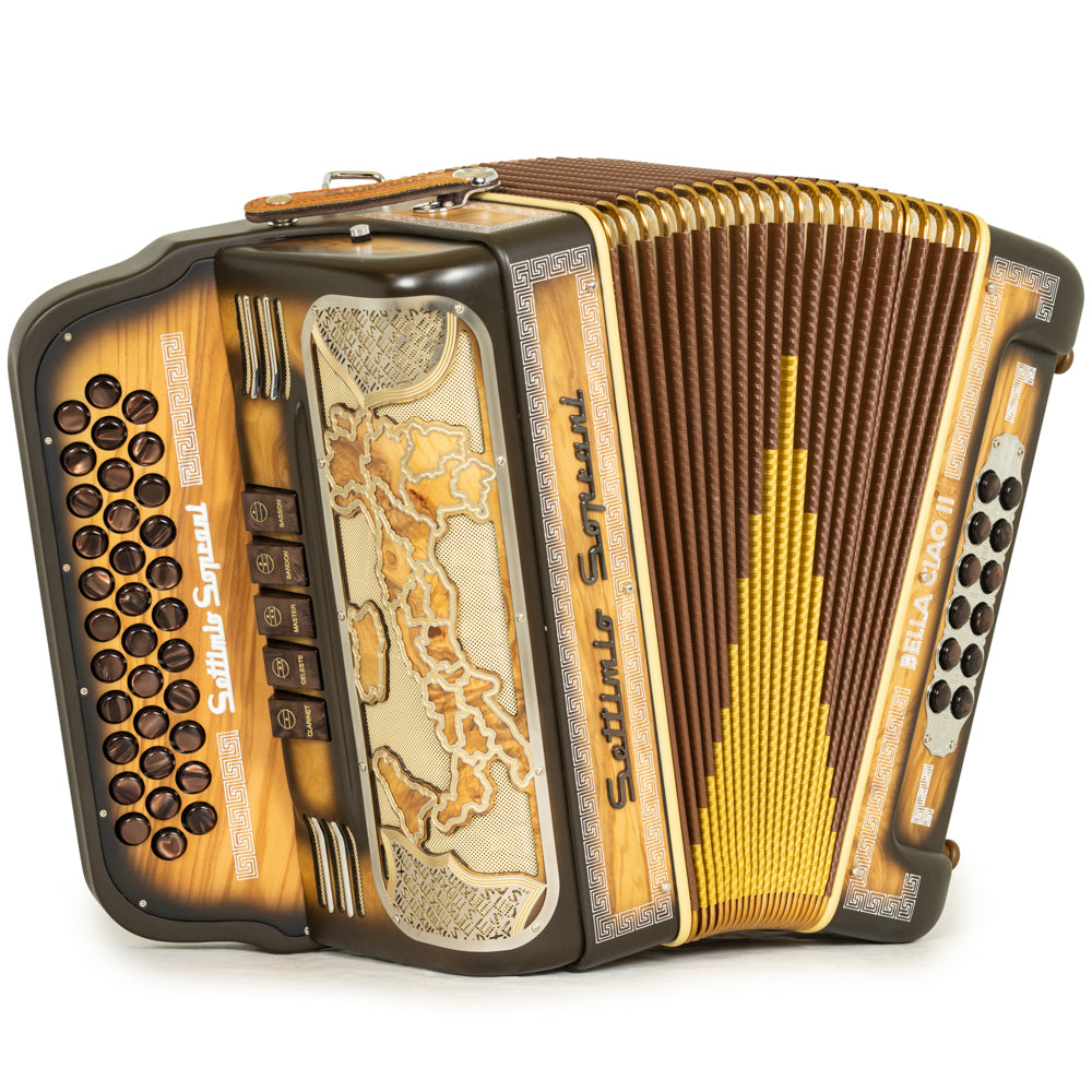 Settimio Soprani Bella Ciao II Acordeon 5 Registros Sol Madera Pulida Mate y Blanco