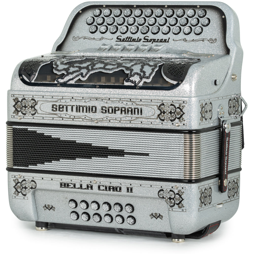 Settimio Soprani Bella Ciao II Acordeon 5 Registros Fa Brillo Plateado y Negro