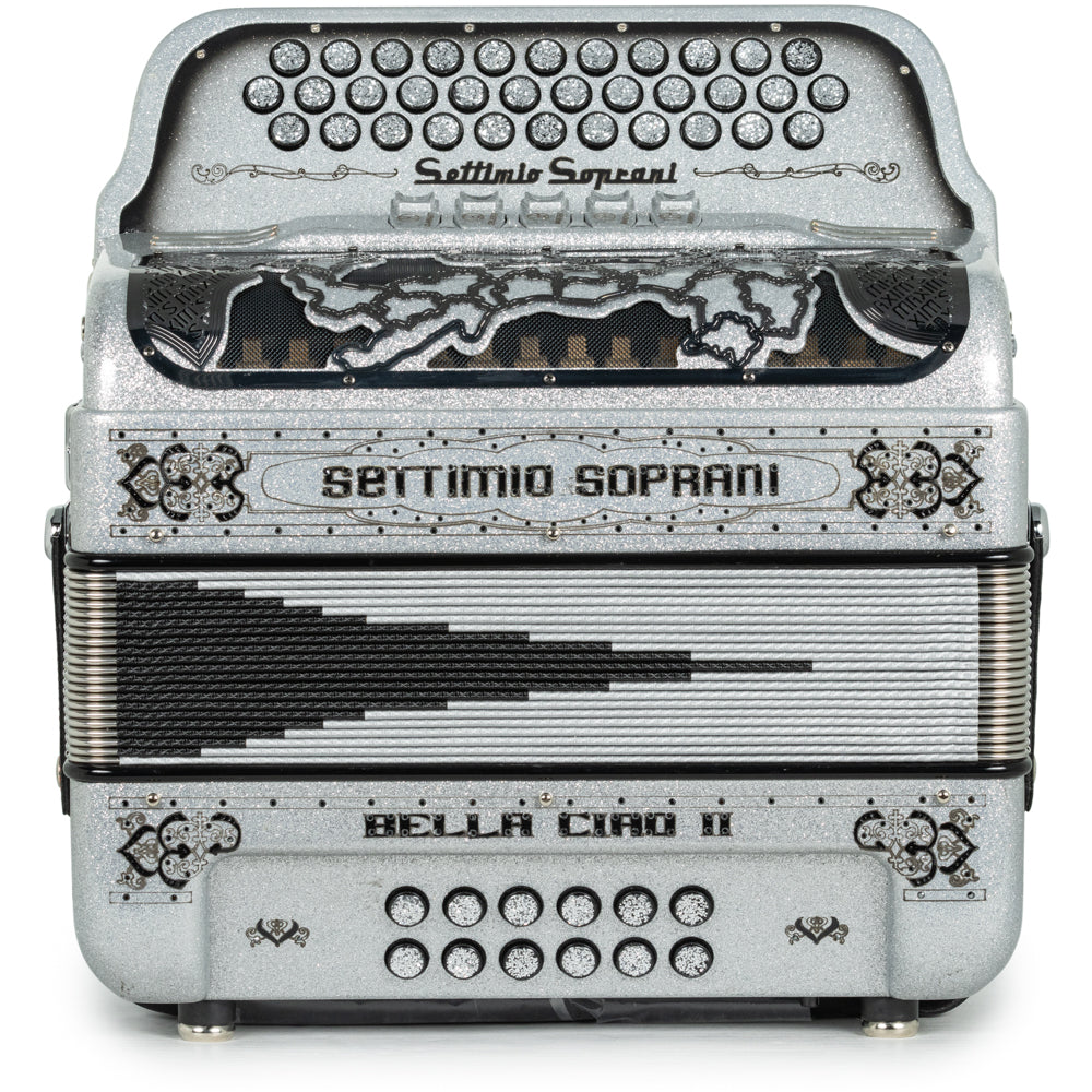 Settimio Soprani Bella Ciao II Acordeon 5 Registros Fa Brillo Plateado y Negro
