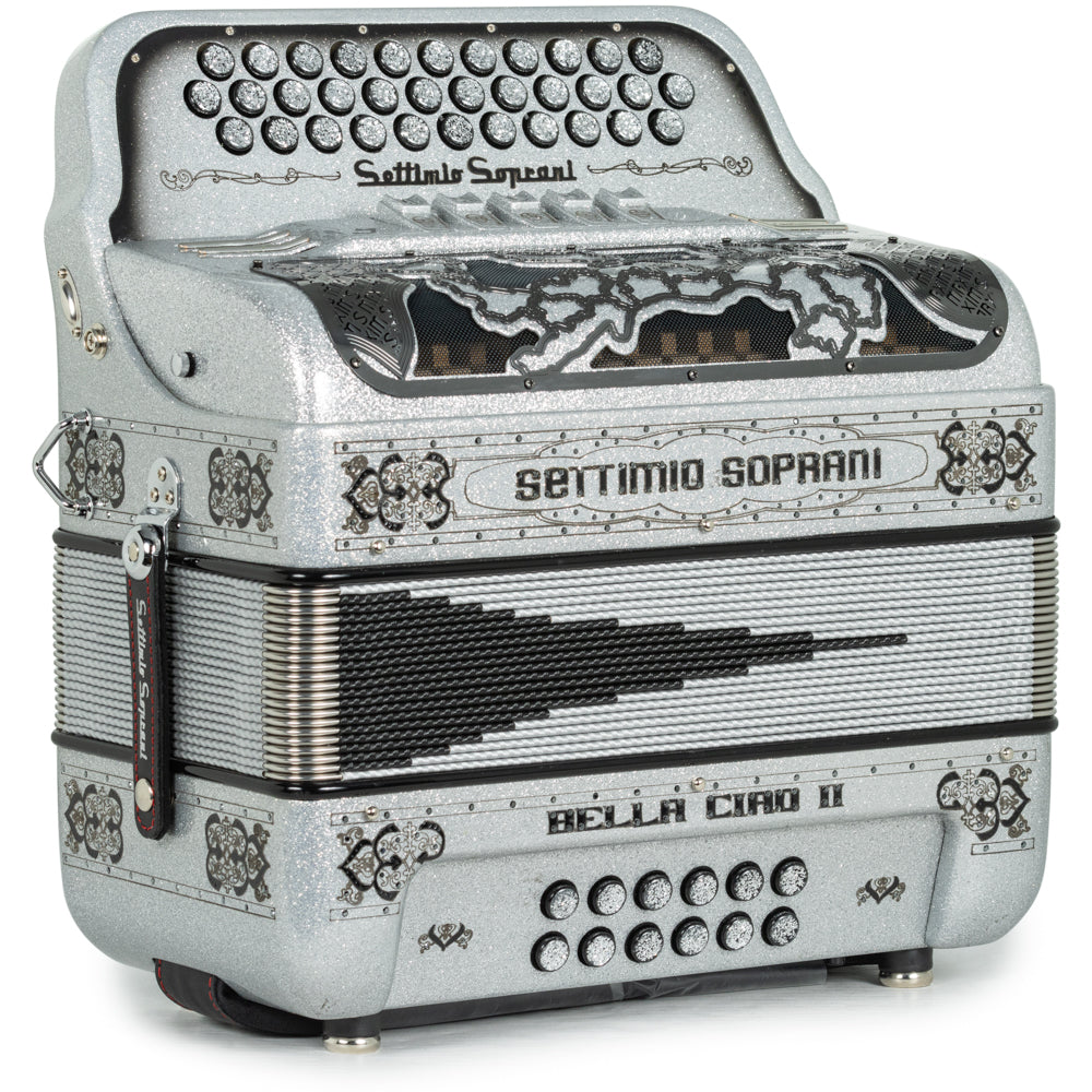 Settimio Soprani Bella Ciao II Acordeon 5 Registros Fa Brillo Plateado y Negro
