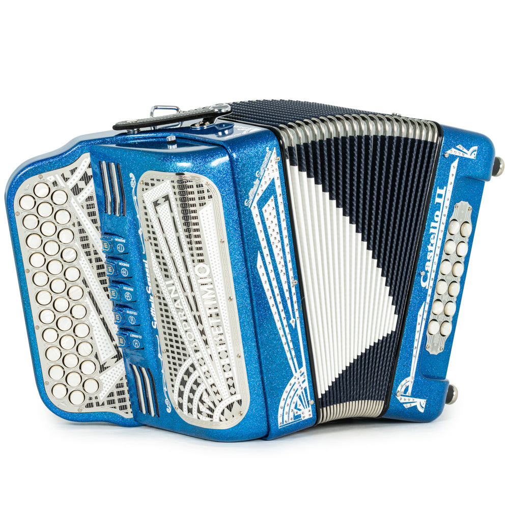 Settimio Soprani Castello II Ultra Compacto Acordeon 5 Registros Sol Brillo Azul y Blanco