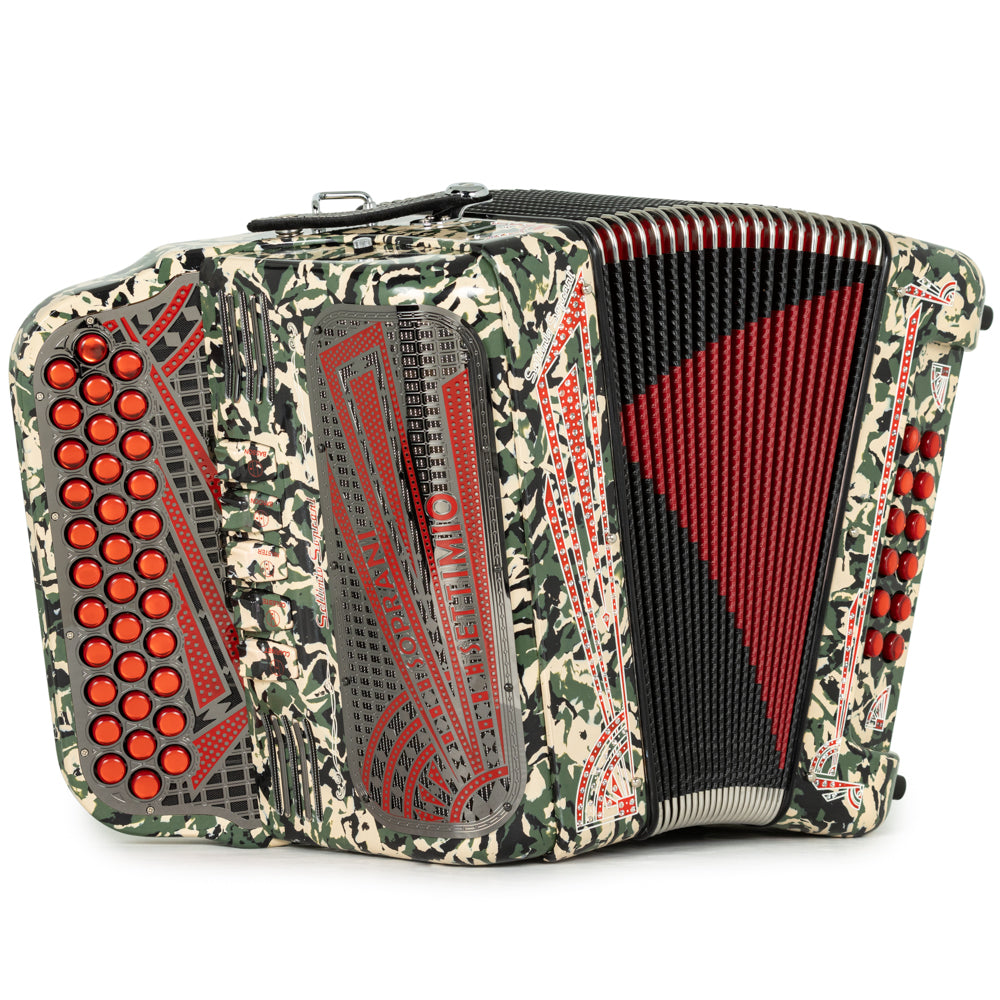 Settimio Soprani Castello II Acordeon 5 Registros Sol Camuflaje con Rojo