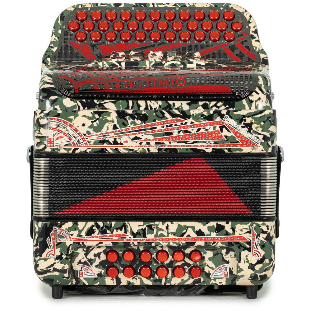 Settimio Soprani Castello II Acordeon 5 Registros Sol Camuflaje con Rojo