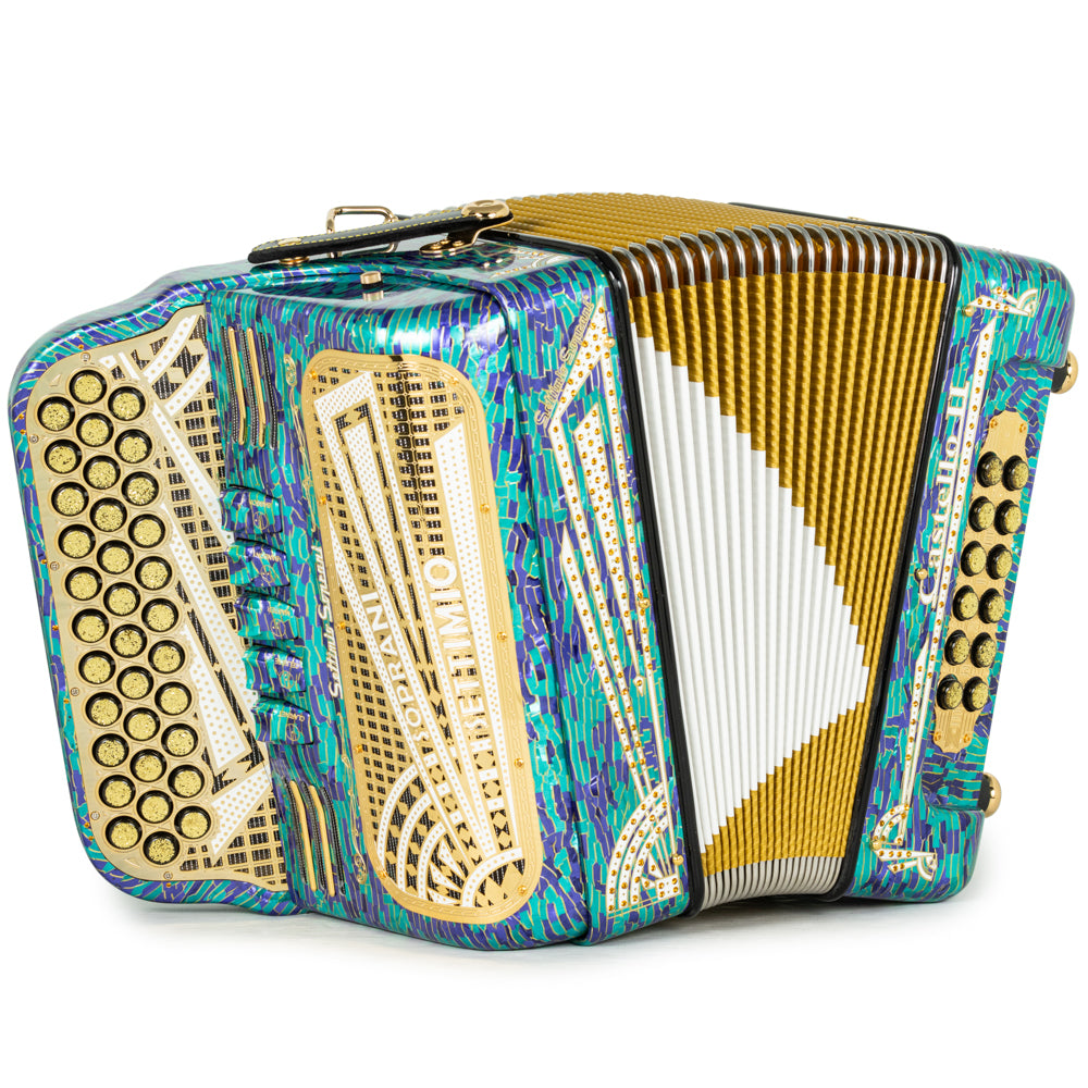 Settimio Soprani Castello II Ultra Compacto Acordeon 5 Registros Fa Mosaico Azul y Oro