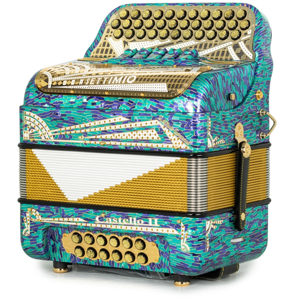 Settimio Soprani Castello II Ultra Compacto Acordeon 5 Registros Fa Mosaico Azul y Oro