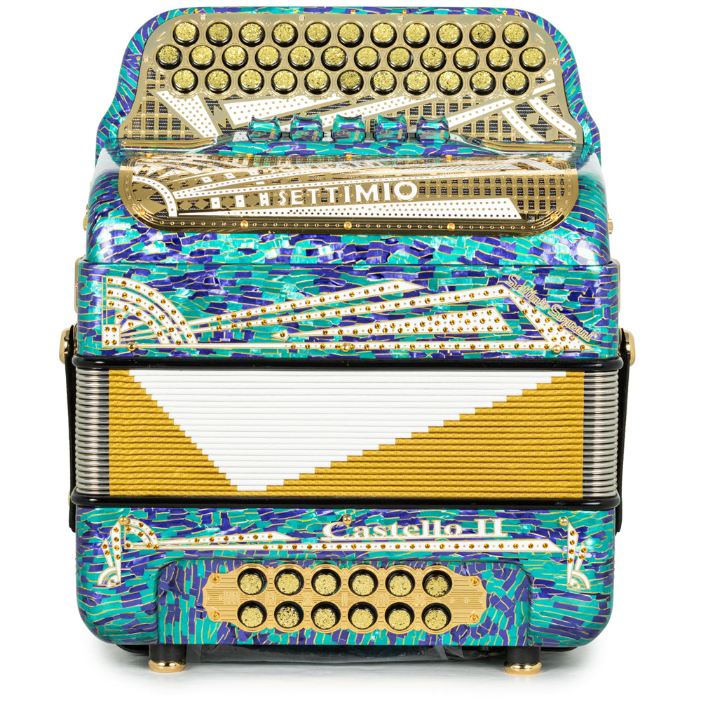 Settimio Soprani Castello II Ultra Compacto Acordeon 5 Registros Fa Mosaico Azul y Oro