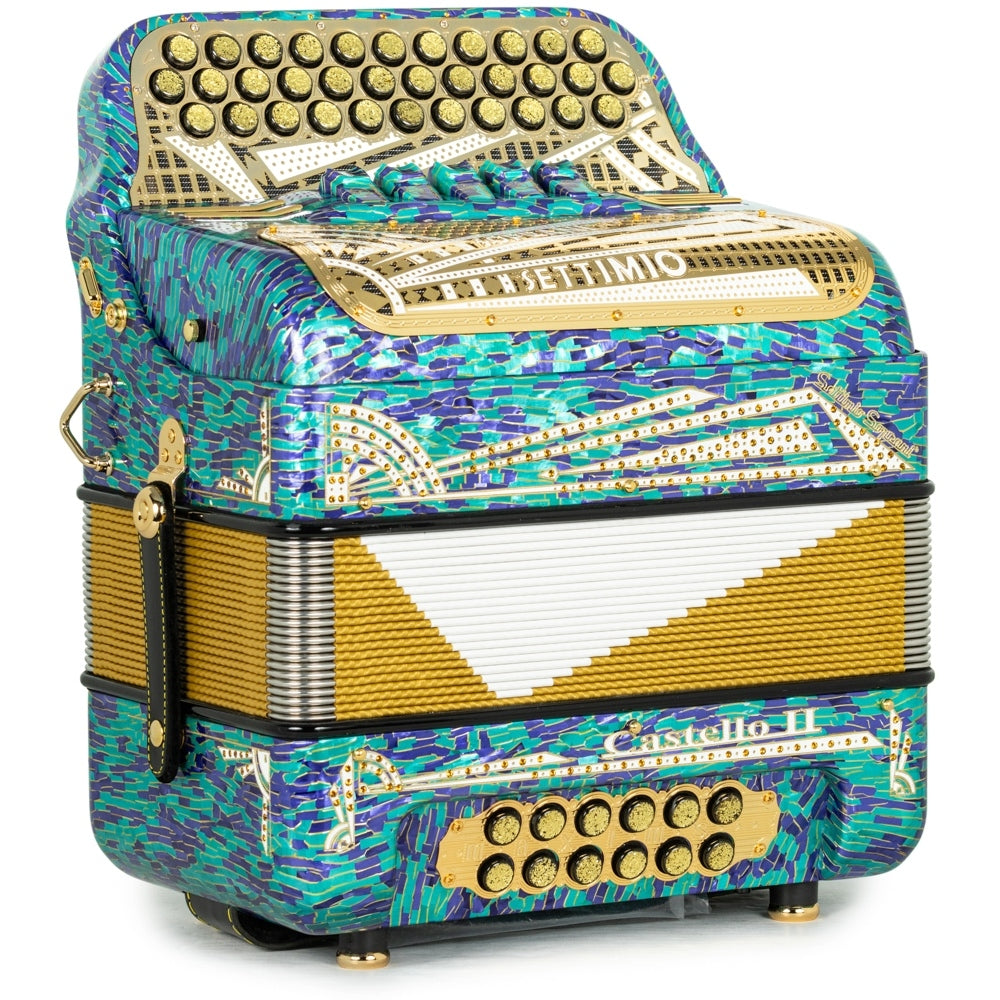 Settimio Soprani Castello II Ultra Compacto Acordeon 5 Registros Fa Mosaico Azul y Oro