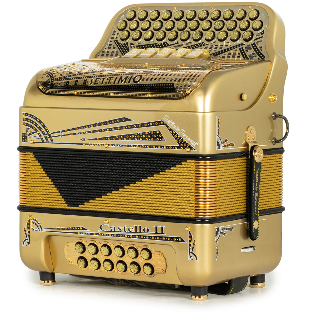 Settimio Soprani Castello II Ultra Compacto Acordeon 5 Registros Mi Dorado con Negro