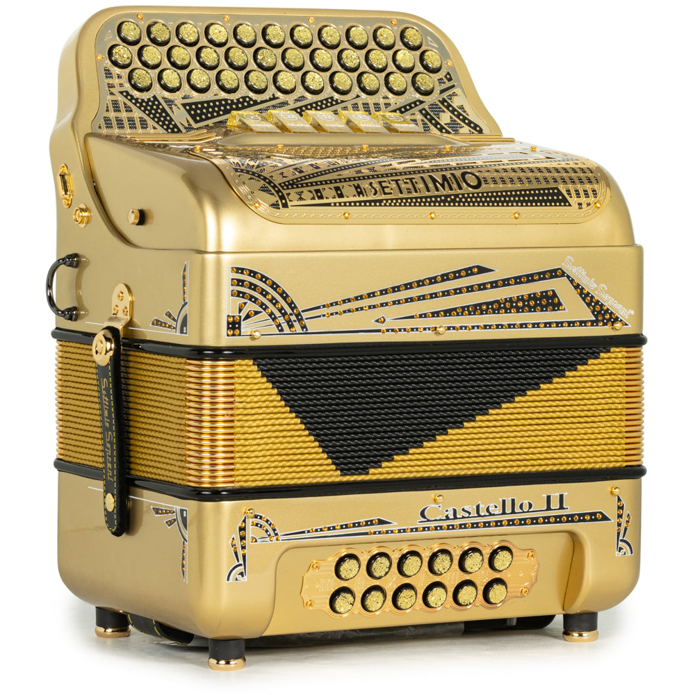 Settimio Soprani Castello II Ultra Compacto Acordeon 5 Registros Mi Dorado con Negro
