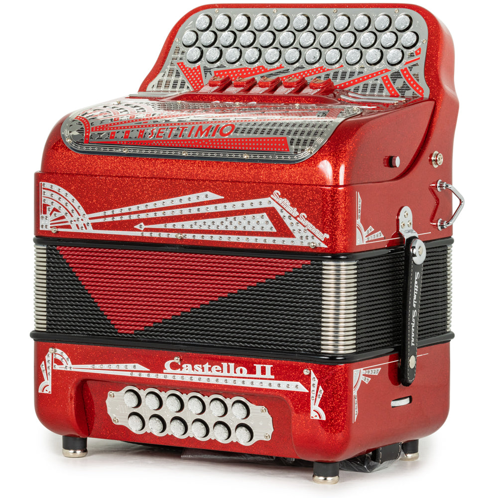 Settimio Soprani Castello II Ultra Compacto Acordeon 5 Registros Fa Brillo Rojo y Cromo