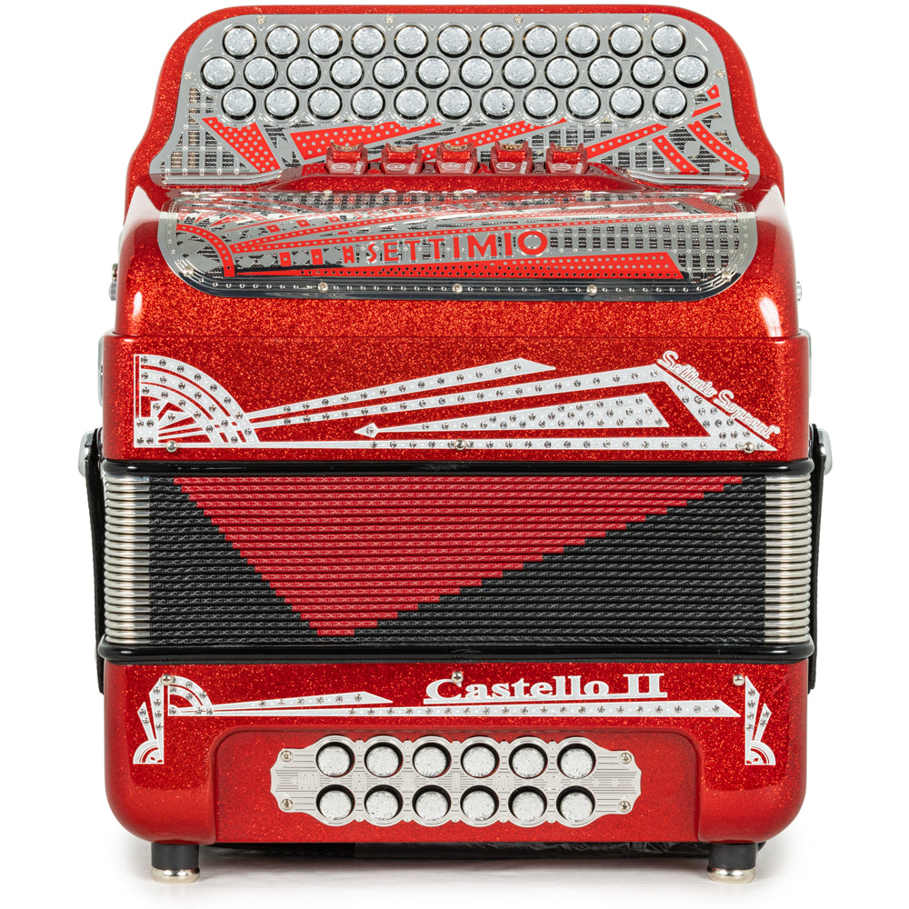 Settimio Soprani Castello II Ultra Compacto Acordeon 5 Registros Fa Brillo Rojo y Cromo