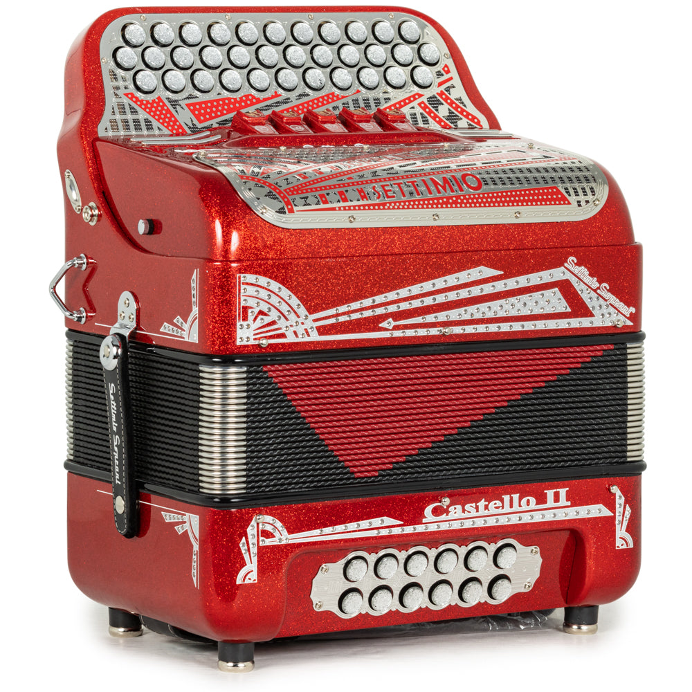 Settimio Soprani Castello II Ultra Compacto Acordeon 5 Registros Fa Brillo Rojo y Cromo