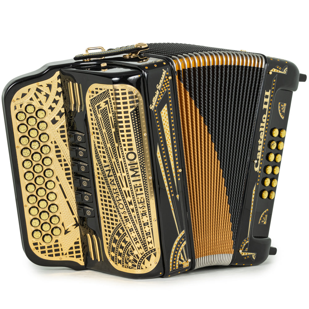 Settimio Soprani Castello III Acordeon 6 Registros Fa-Mi Negro y Oro