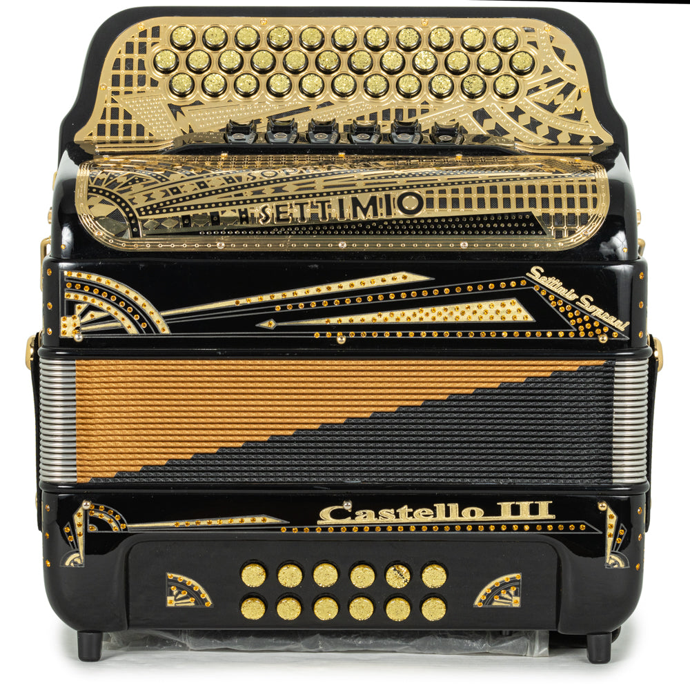 Settimio Soprani Castello III Acordeon 6 Registros Fa-Mi Negro y Oro
