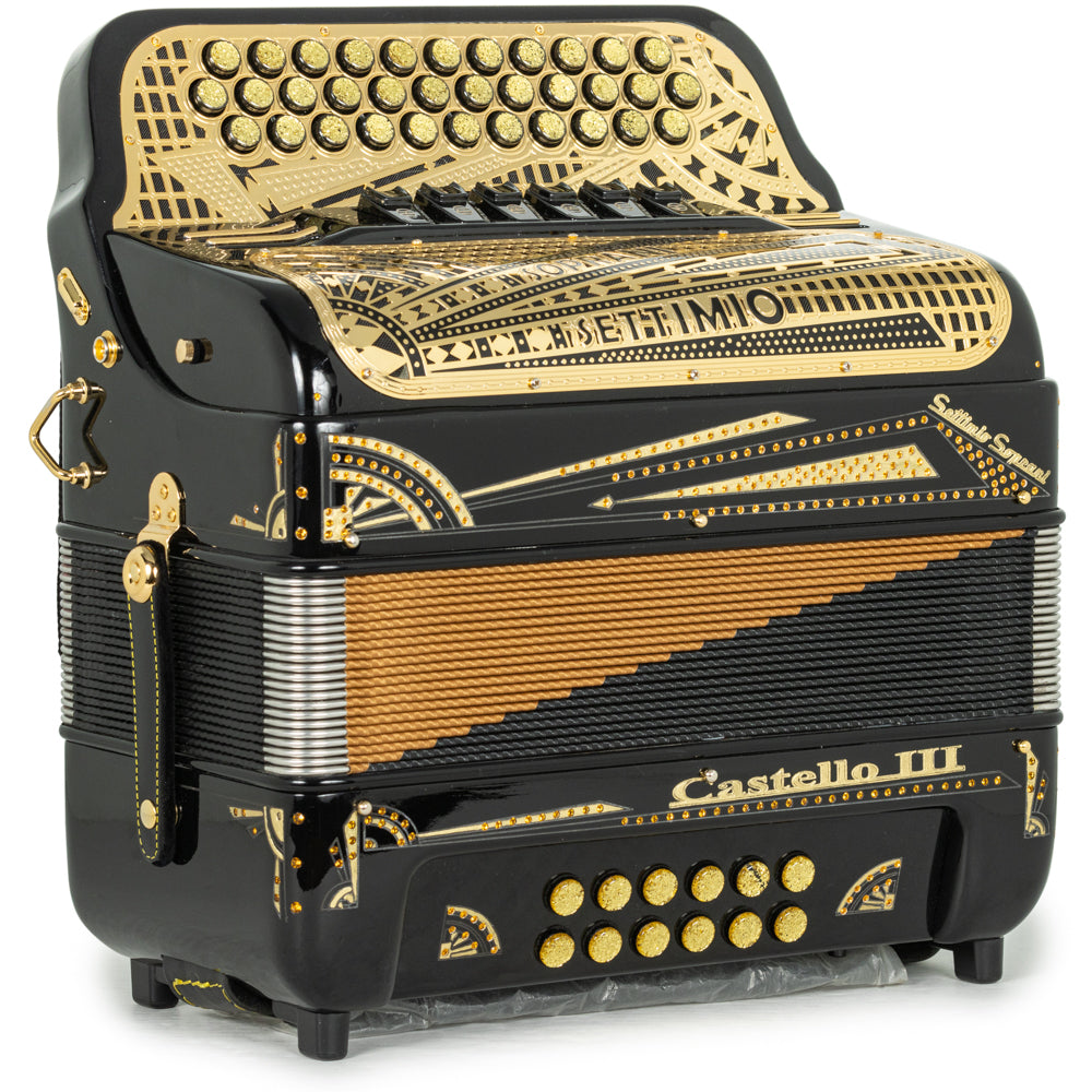Settimio Soprani Castello III Acordeon 6 Registros Fa-Mi Negro y Oro