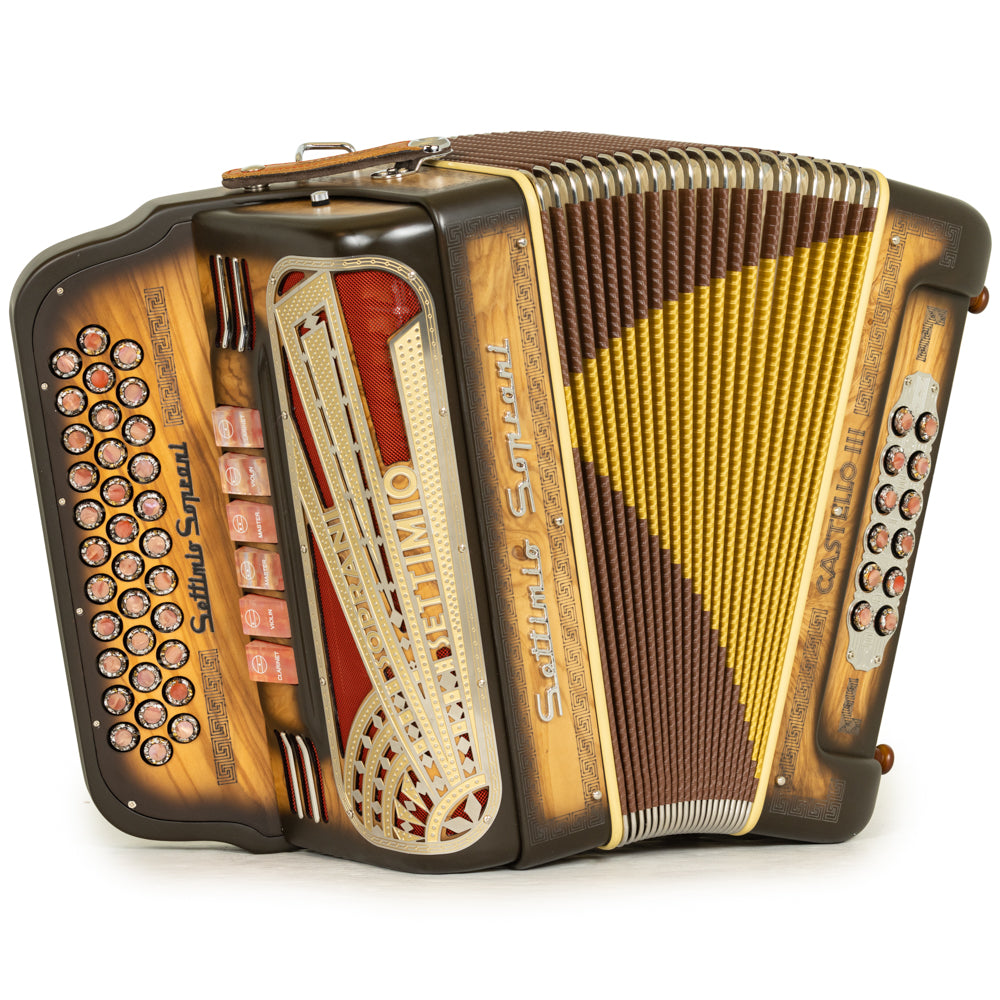 Settimio Soprani Castello III Acordeon 6 Registros Fa-Mi Madera Oscura Mate y Oro
