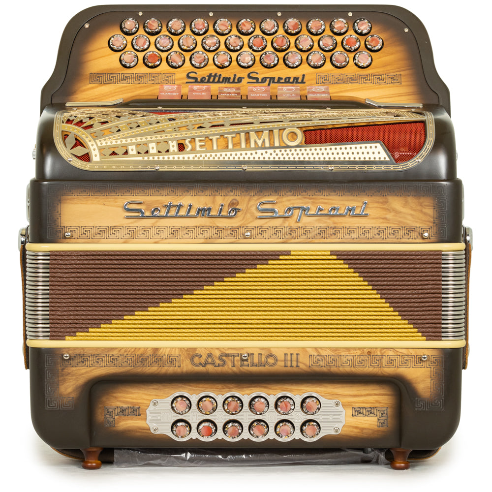 Settimio Soprani Castello III Acordeon 6 Registros Fa-Mi Madera Oscura Mate y Oro