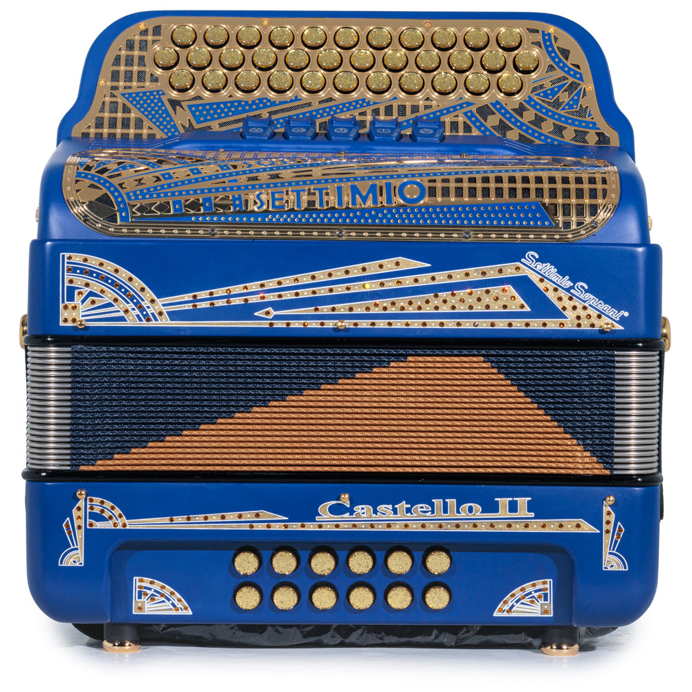 Settimio Soprani Castello II Acordeon 5 Registros Fa Matte Azul y Oro
