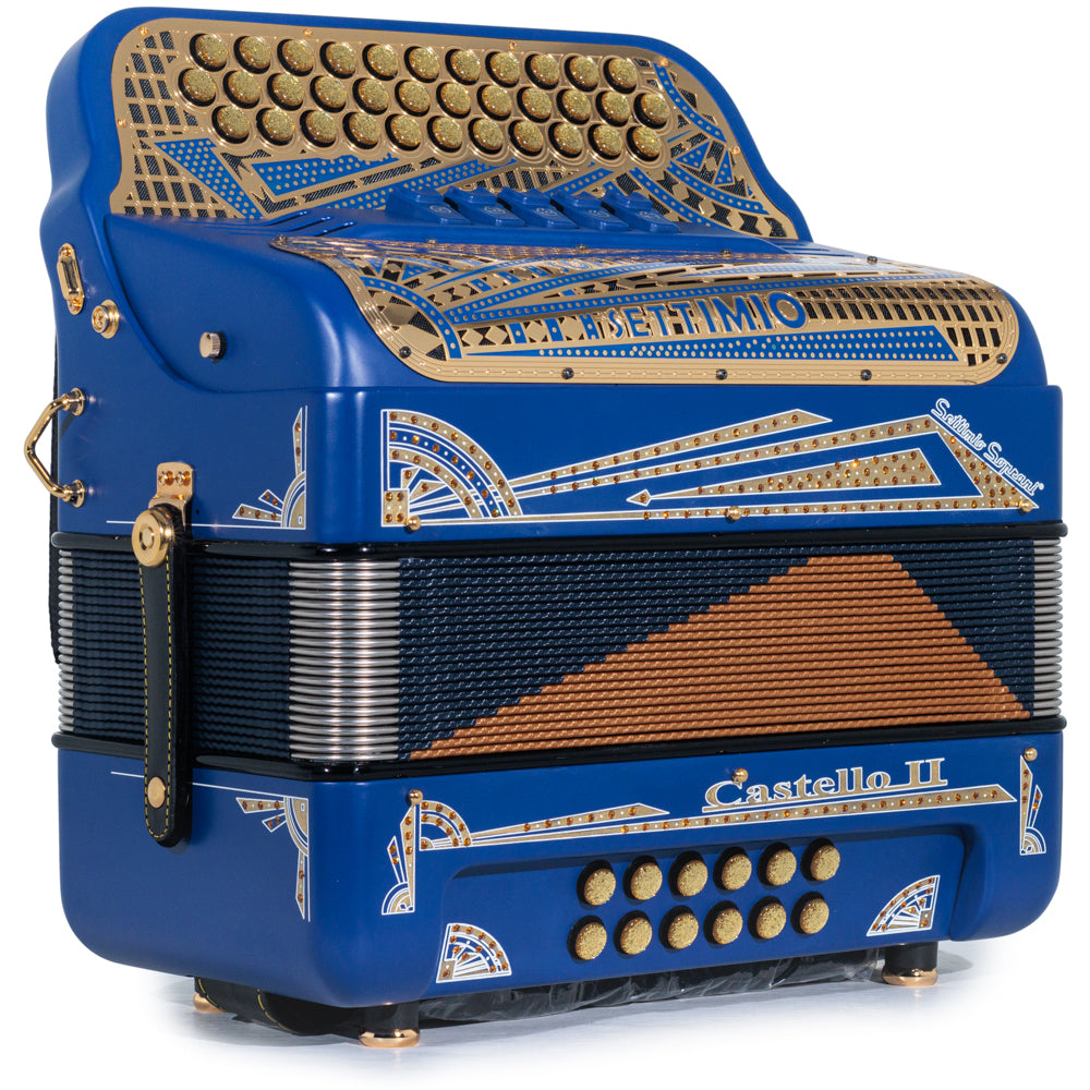 Settimio Soprani Castello II Acordeon 5 Registros Fa Matte Azul y Oro