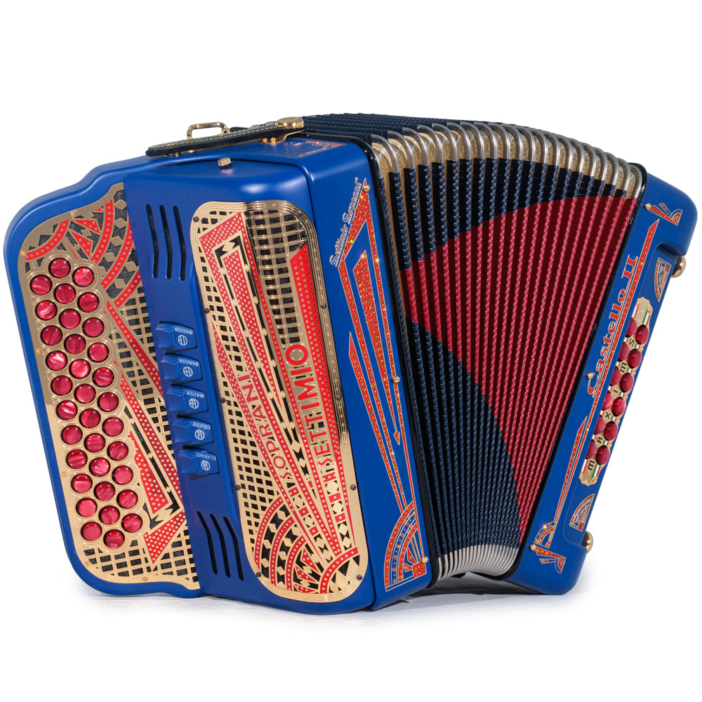 Settimio Soprani Castello II Acordeon 5 Registros Sol Matte Azul y Rojo