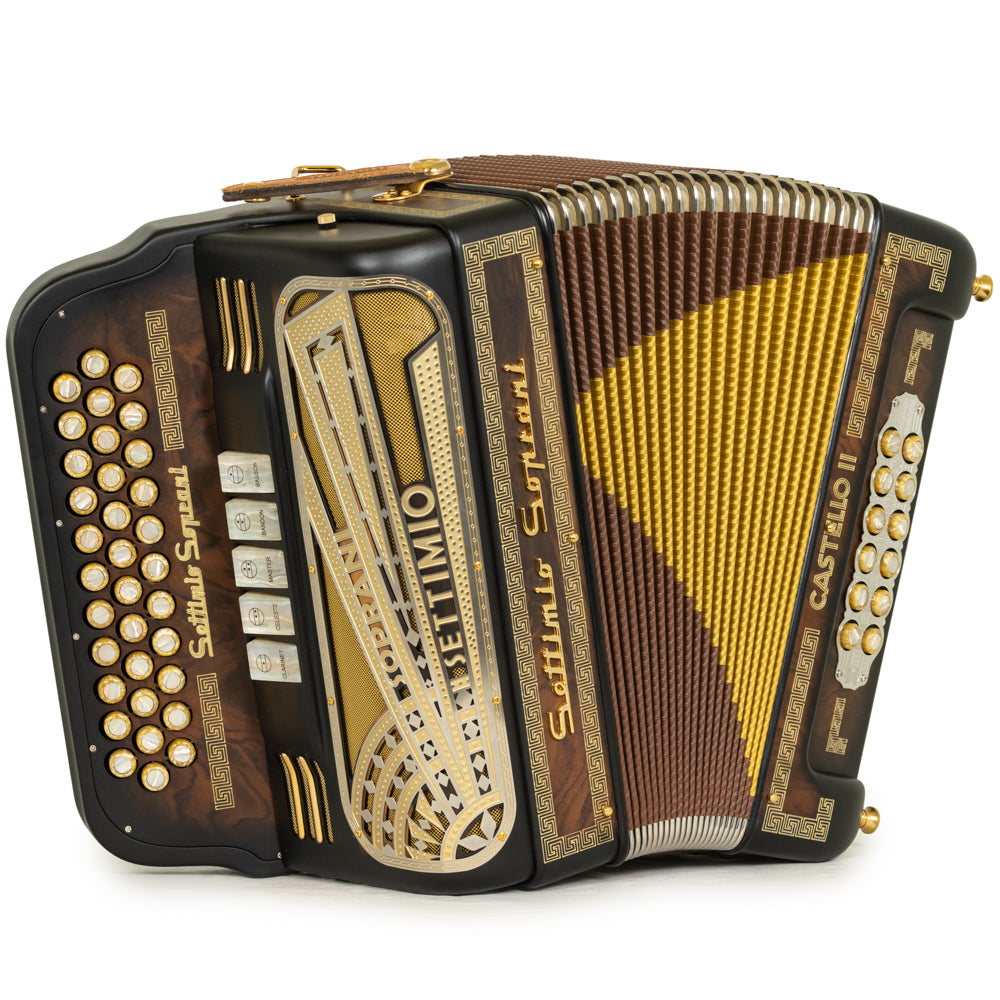 Settimio Soprani Castello II Acordeon 5 Registros Sol Madera Oscura Mate y Oro