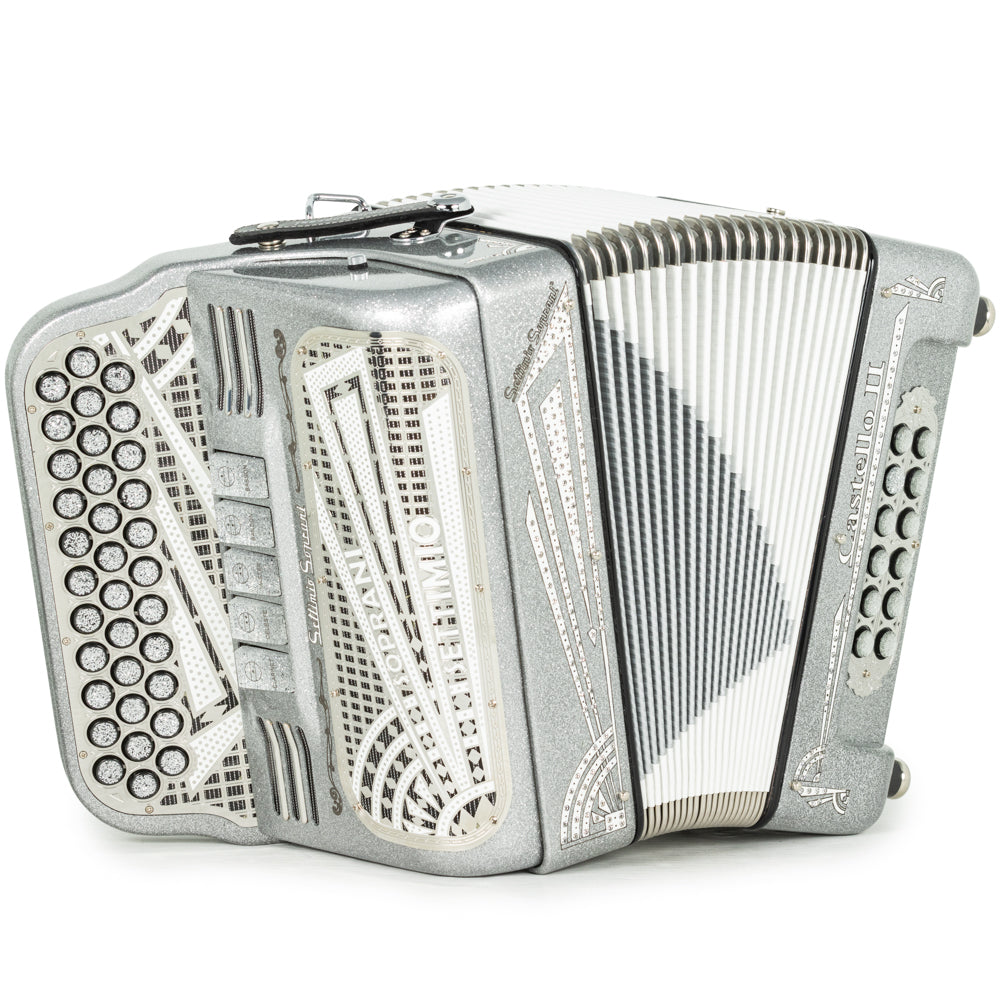 Settimio Soprani Castello II Acordeon 5 Registros Fa Brillo Plateado y Blanco