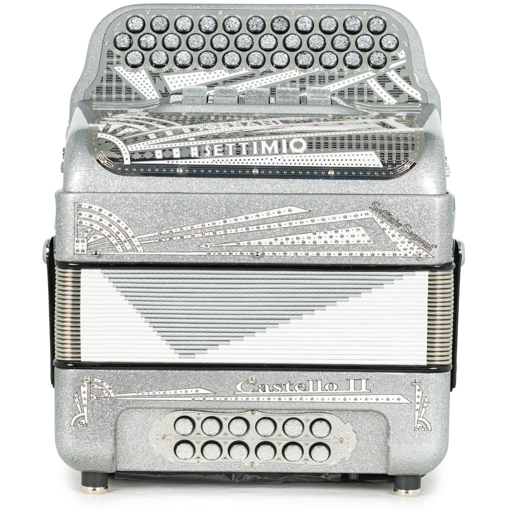 Settimio Soprani Castello II Acordeon 5 Registros Fa Brillo Plateado y Blanco