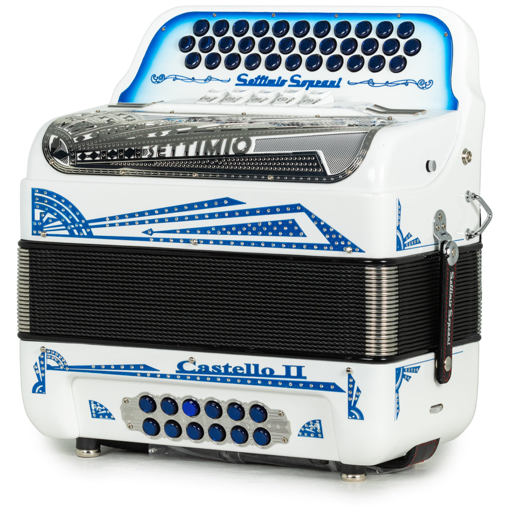 Settimio Soprani Castello II Acordeon 5 Registros Mi Blanco y Azul